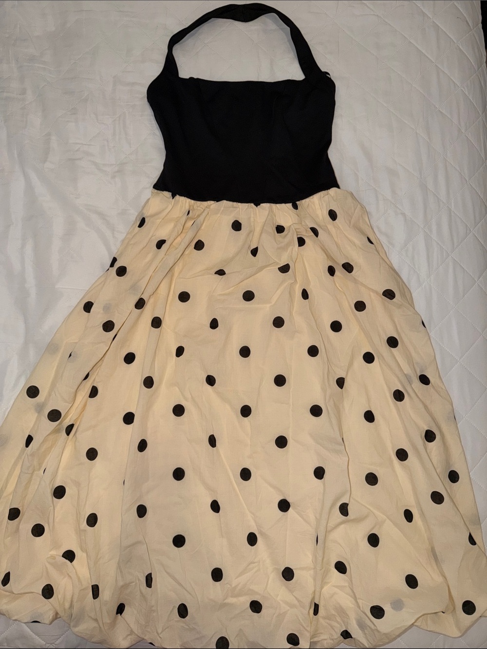 Trixxi Black Halter Top with Cream Polka Dot Skirt Dress